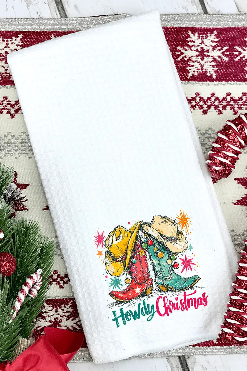 Christmas Boot Scootin' Waffle Kitchen Towel