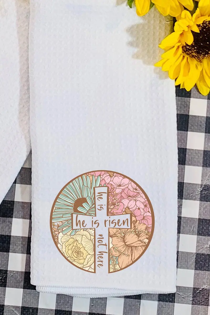 Circle Cross He Is Risen Waffle Kitchen Towel