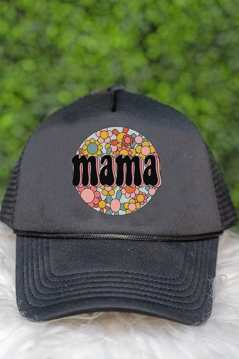 Circle Retro Flower Mama Foam Mesh Back Trucker Cap