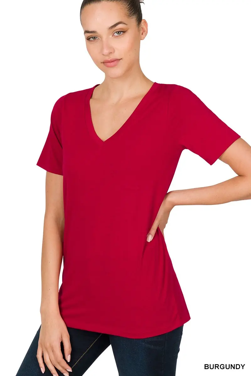 classic v-neck tee - burgundy