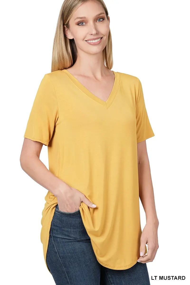 Classic V-neck tee- mustard