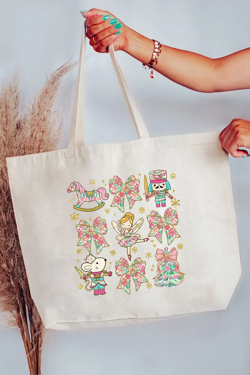 Collage Nutcracker Preppy Blossom Canvas Jumbo Tote
