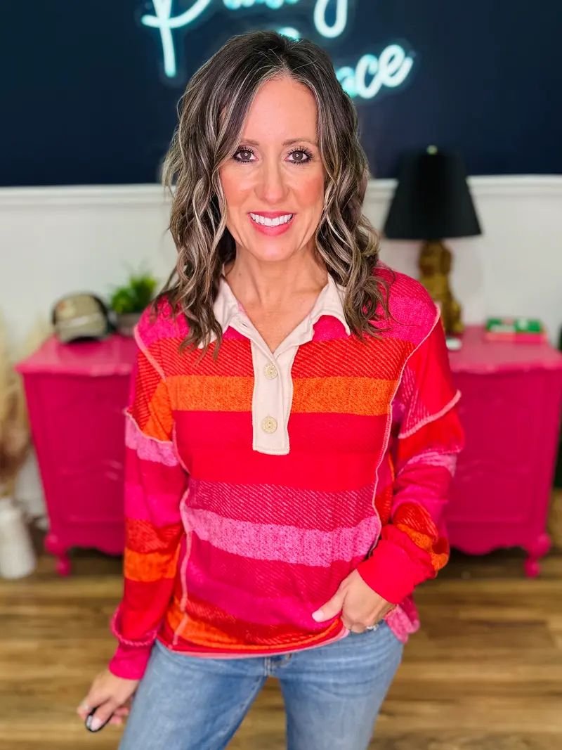 Collared Button Down Striped Knit Top - FINAL SALE