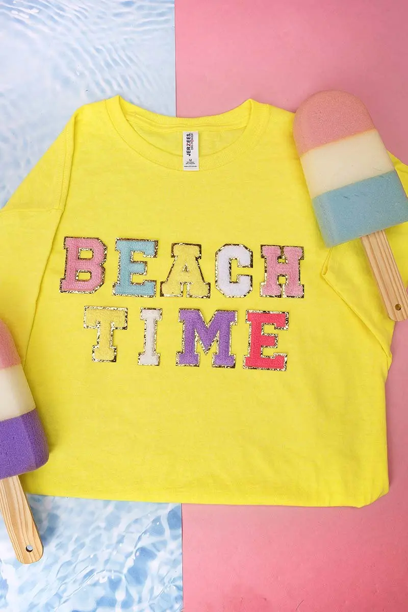 Colorful Beach Time Chenille Patch Dri-Power 50/50 Tee
