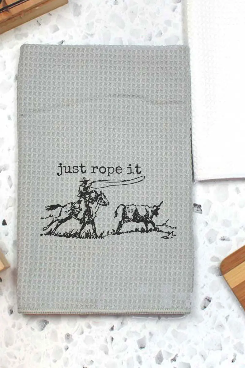 Cowboy Just Rope It Waffle Kitchen Towel