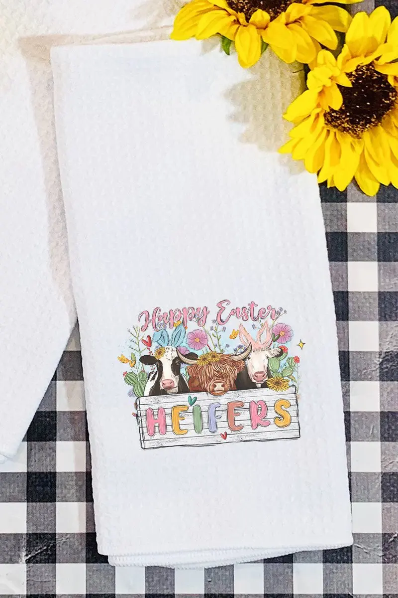 Cows Happy Easter Heifers Waffle Kitchen Towel
