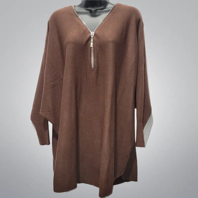 Cozy Knit Zip Front Oversized Top