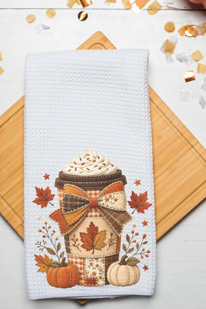 Cozy Sips & Stitches Waffle Kitchen Towel