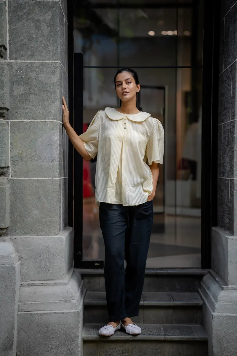Cream Handwoven Striped Shirt