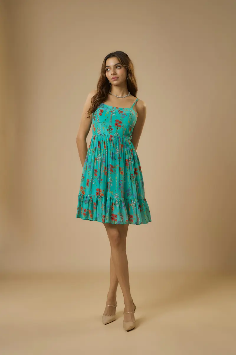 Crepe Blue Mini Dress