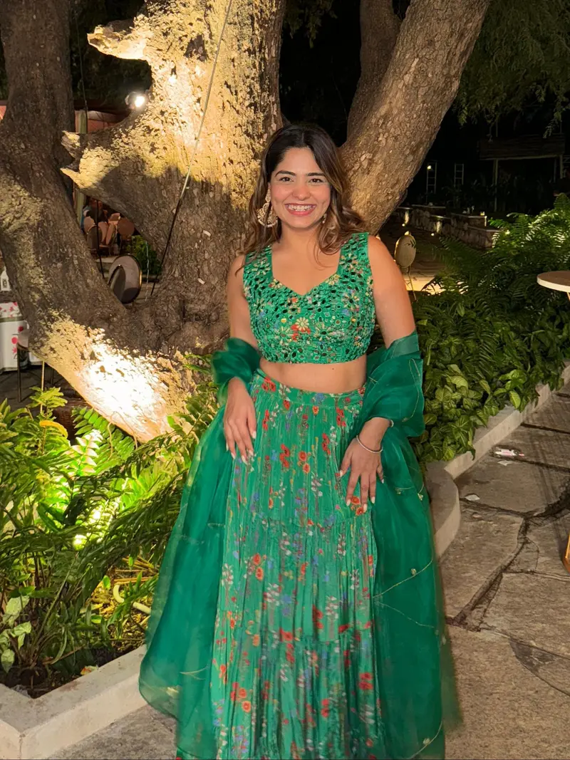 Crepe Green Printed Lehenga