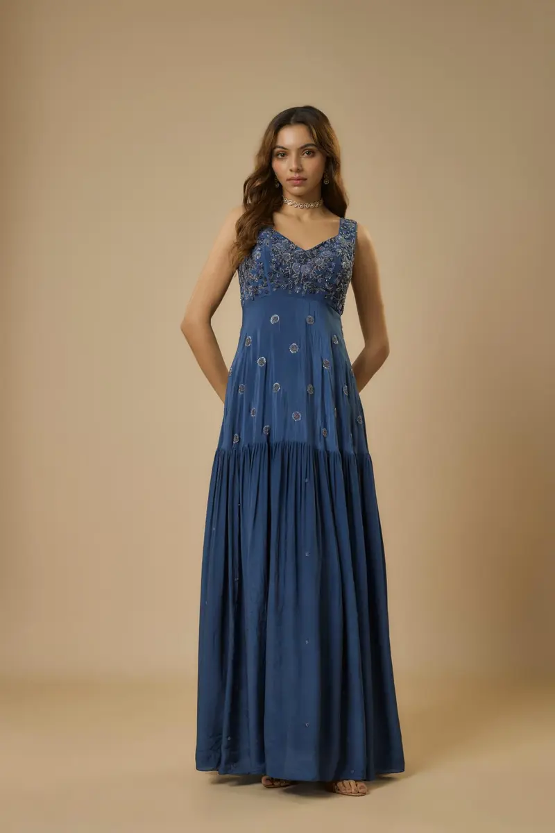 Crepe Midnight Embroidered Gown
