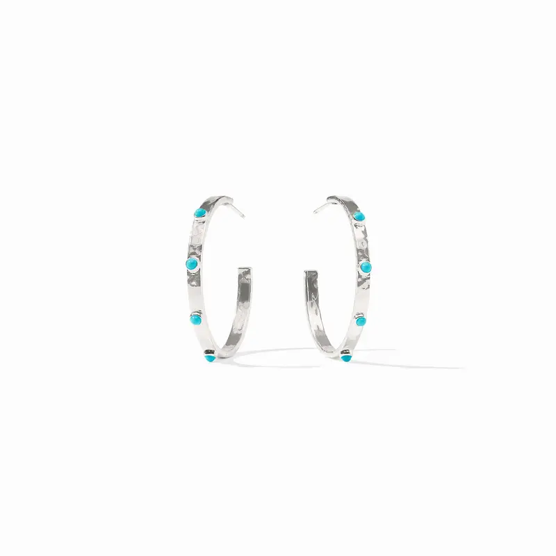 Crescent Silver Stone Hoops in Turquoise Blue