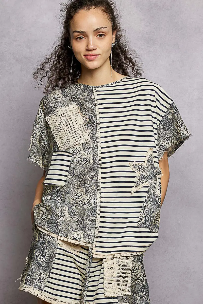 Crochet and Star Patch Short-Sleeve Top - PREORDER