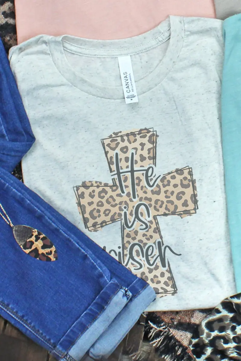 Cross Leopard He Is Risen Tri-Blend Short Sleeve Tee