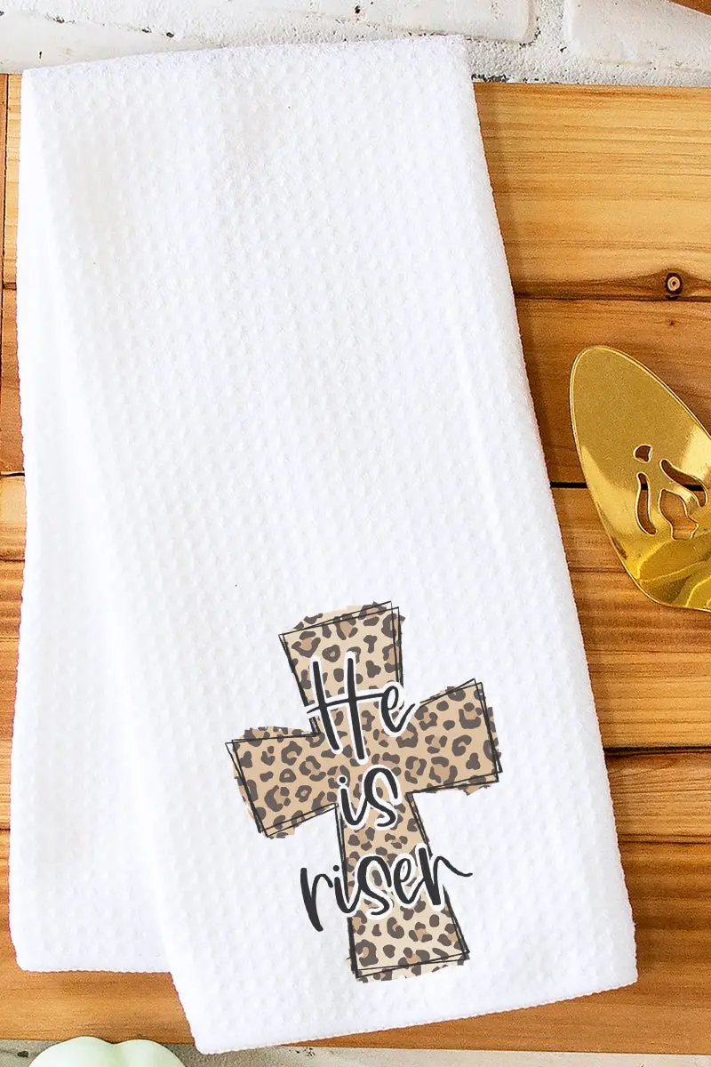 Cross Leopard He Is Risen Waffle Kitchen Towel