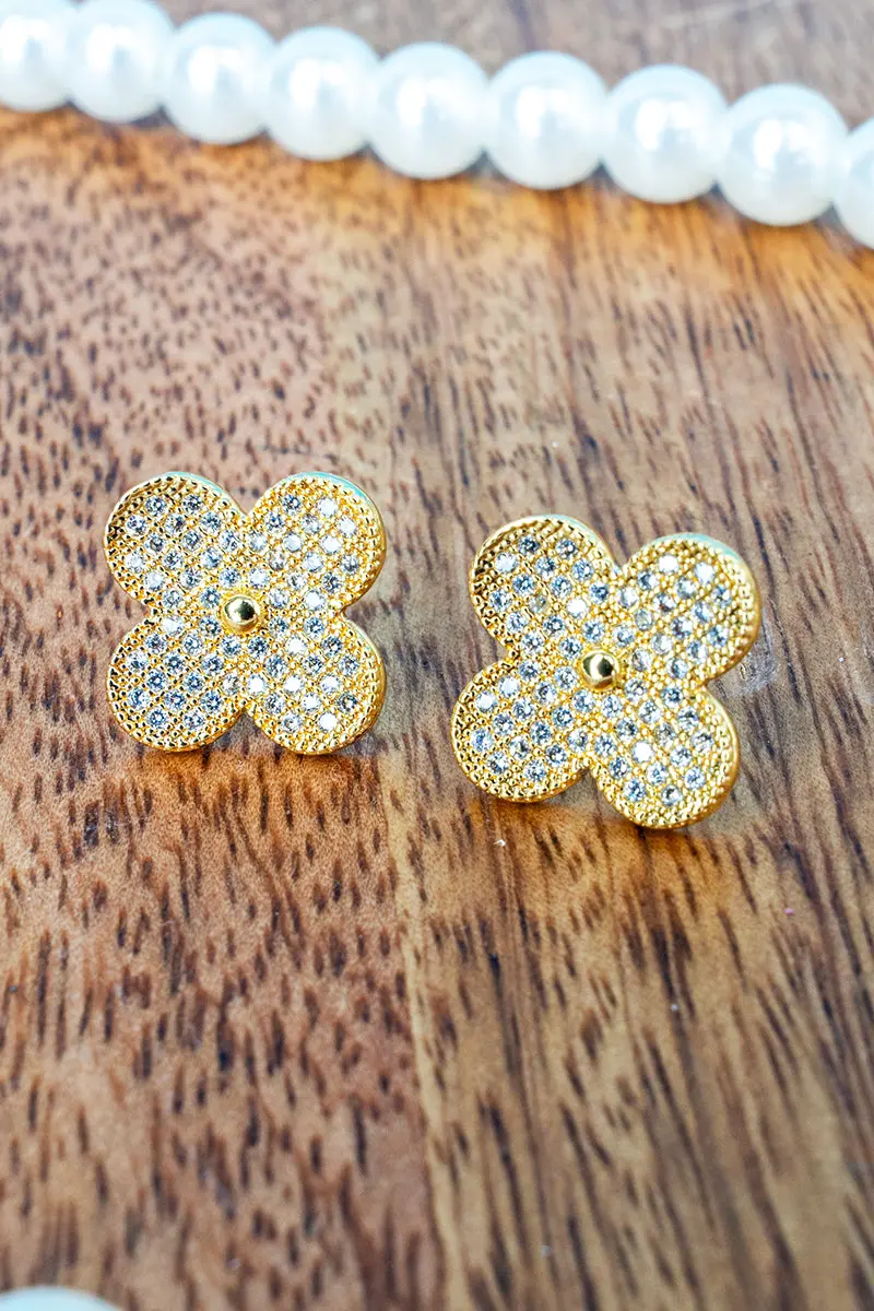 Crystal & Clover Goldtone Earrings