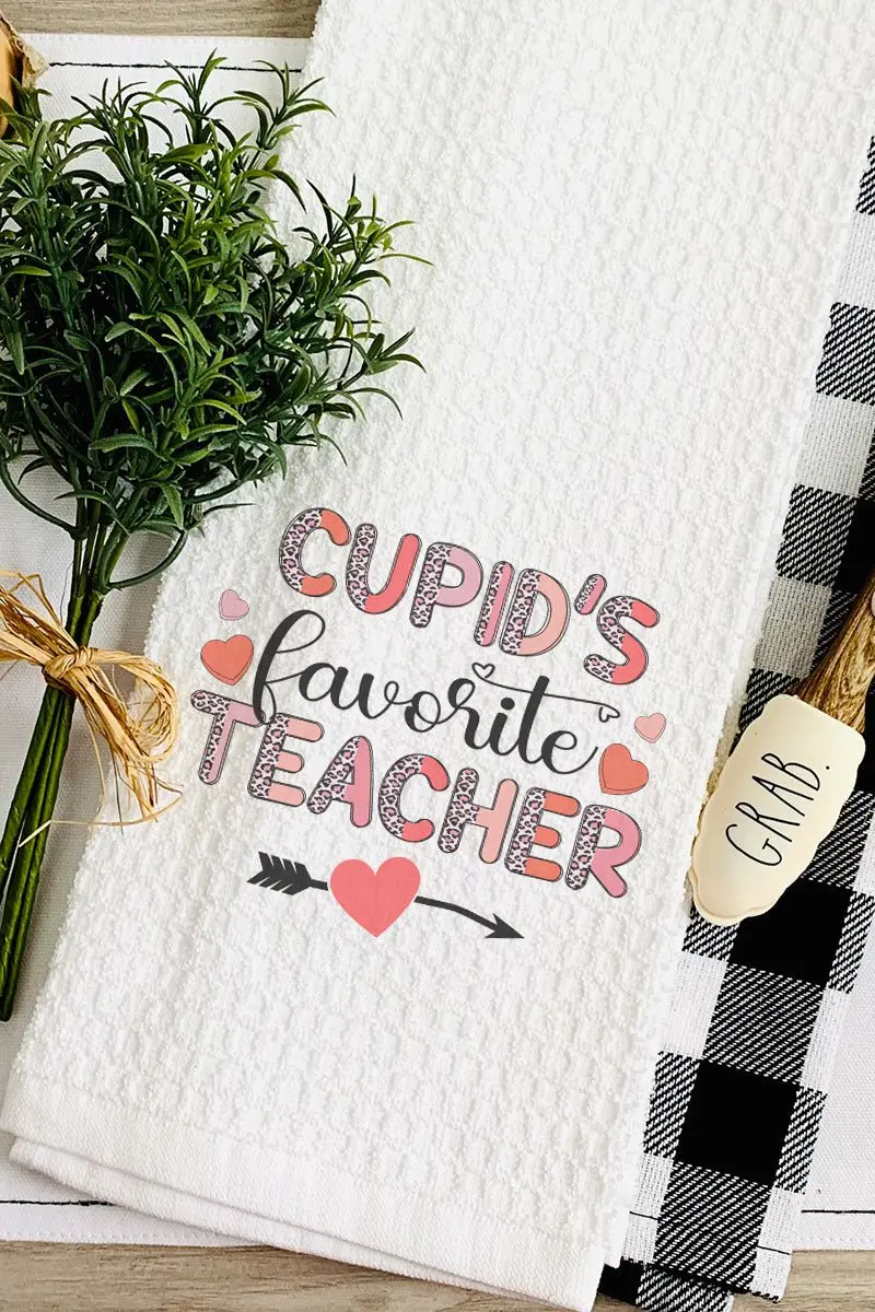 Cupid's Favorite Teacher Waffle Kitchen Towel
