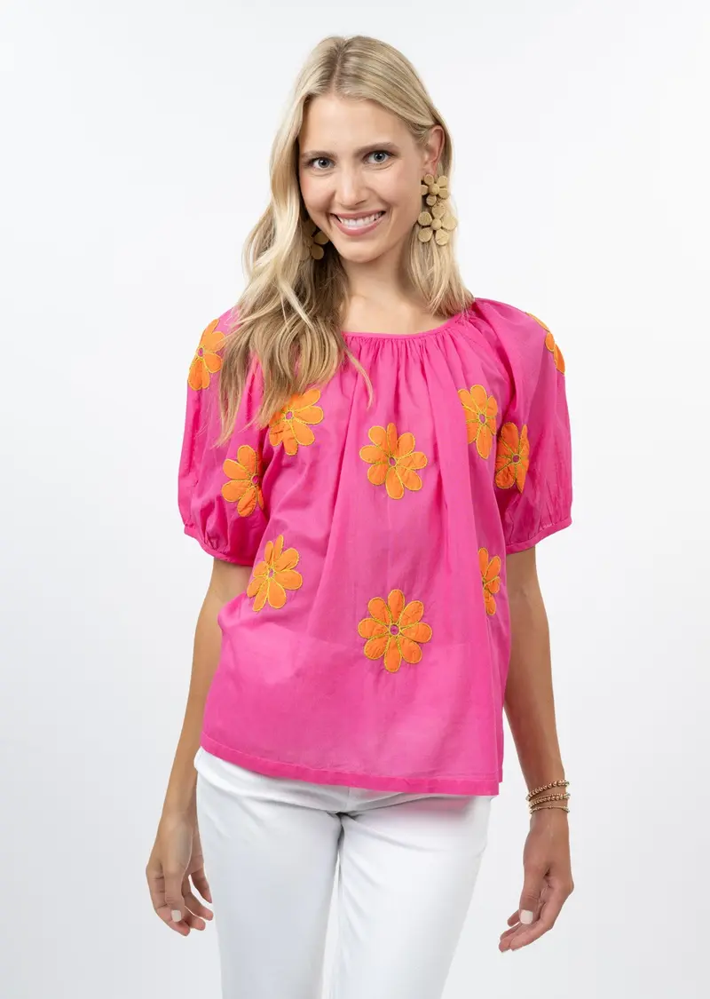 Daisy Applique Top in Pink