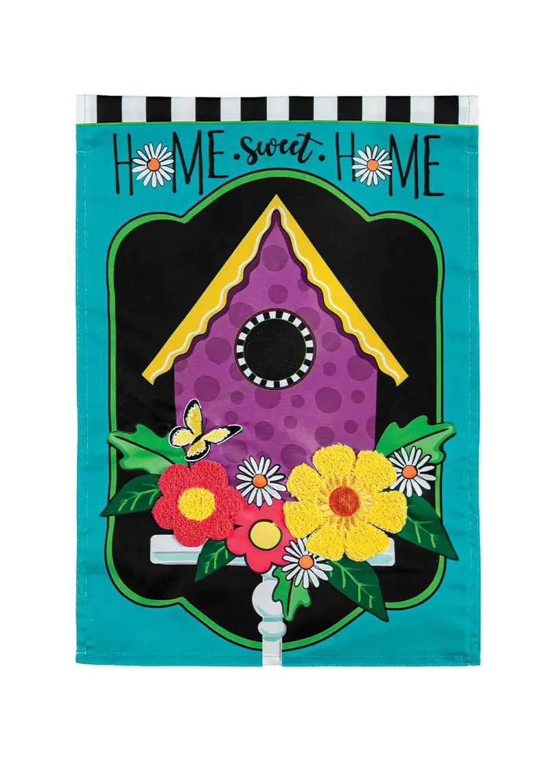 Daisy Birdhouse Applique Garden Flag