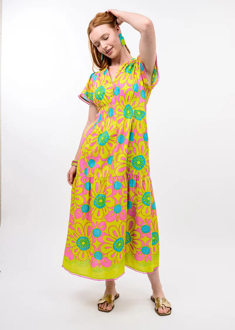 Daisy Border Dress in Citron