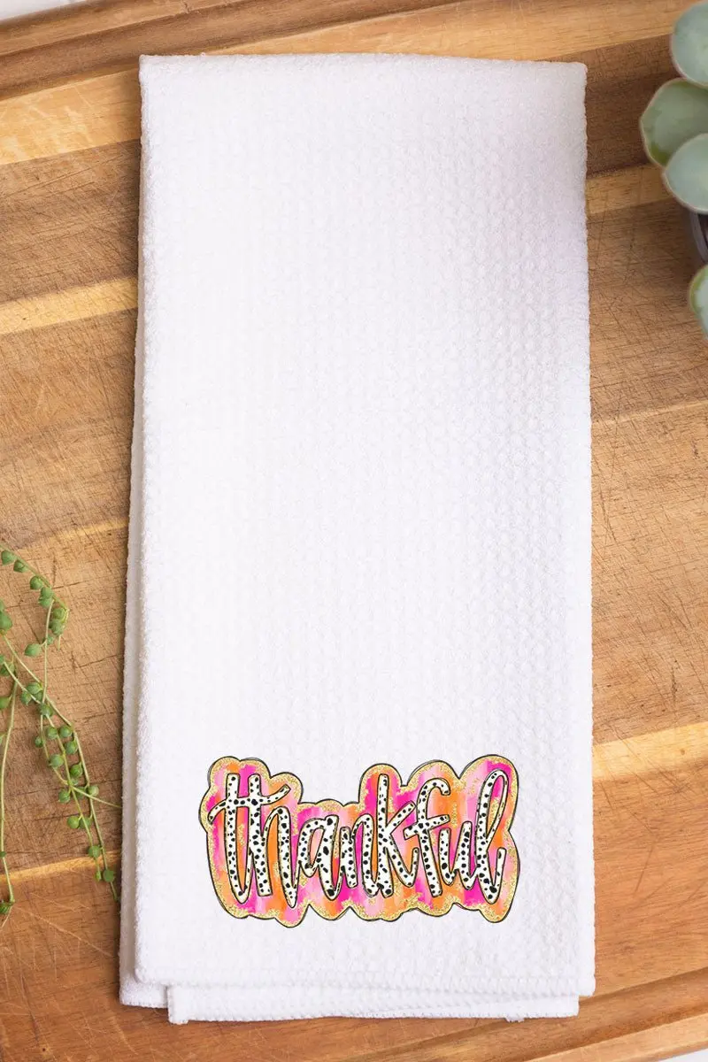 Dalmatian Dots Thankful Waffle Kitchen Towel