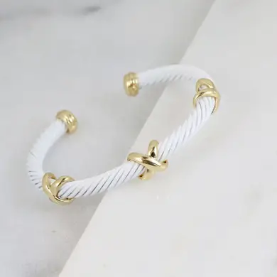 Daphney Cable Cuff Bracelet with X Accents White