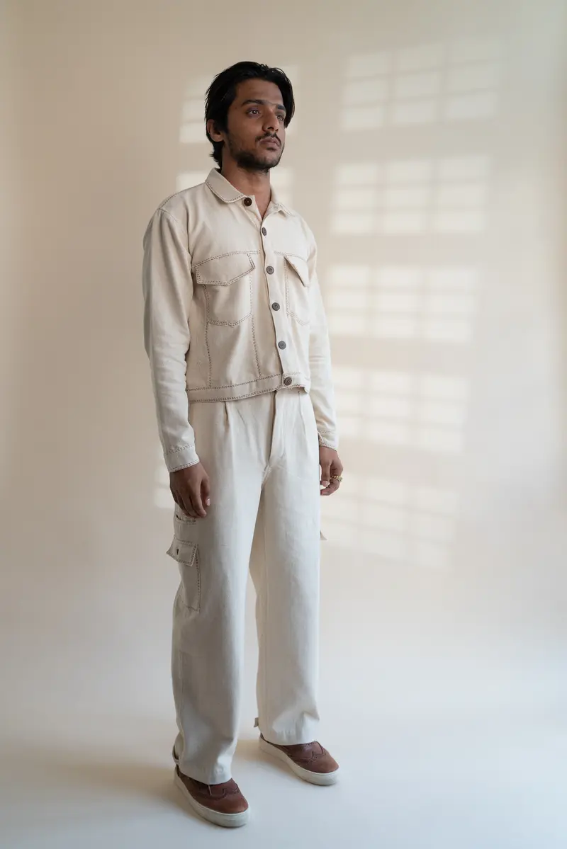 Dawning Denim Jacket & Utility Pants Set | White Jacket | White Pants | Complete Set