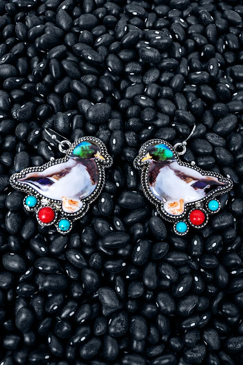 Deep Woods Duck Silvertone Earrings