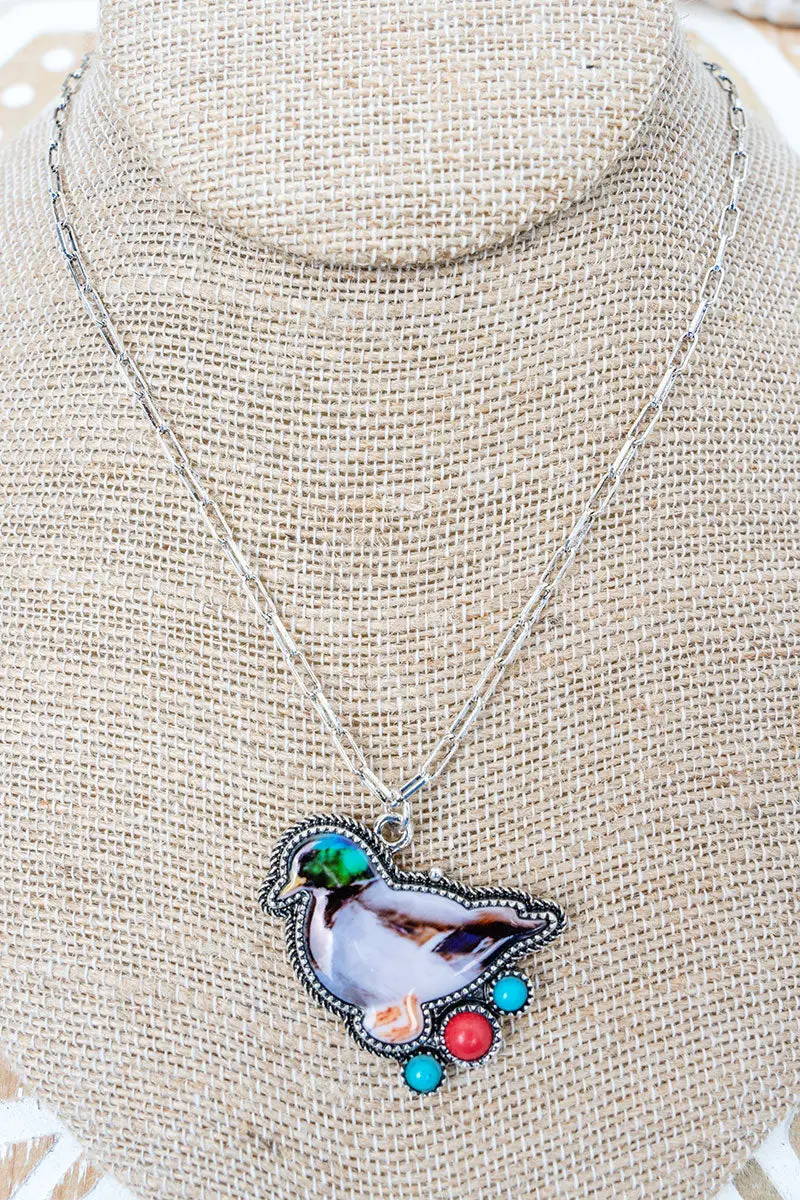 Deep Woods Duck Silvertone Necklace