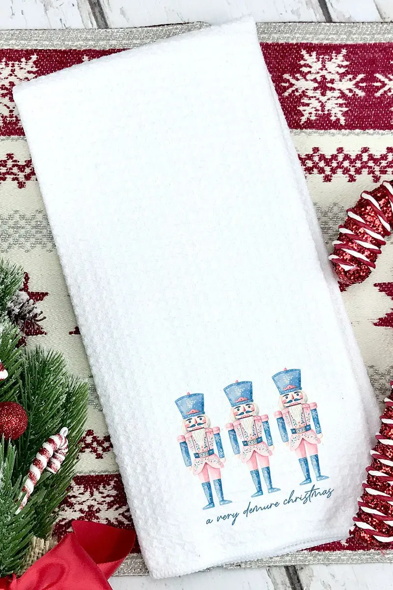 Demure Christmas Nutcracker Waffle Kitchen Towel