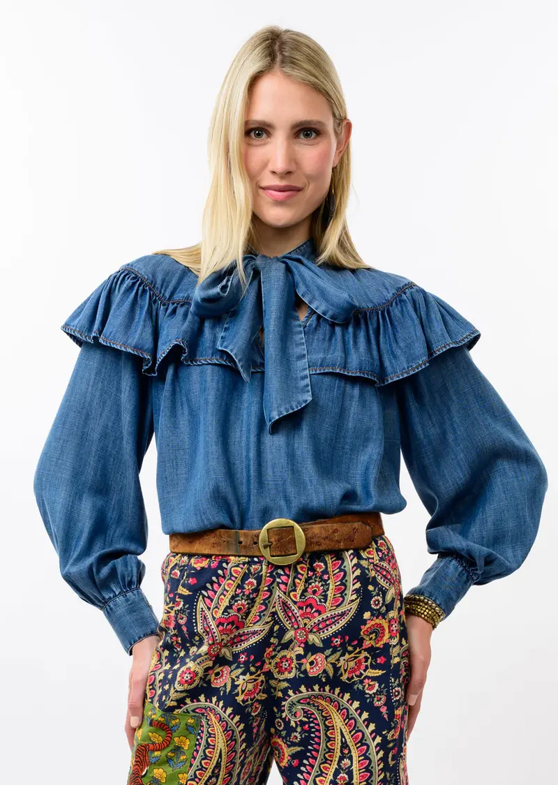 Denim Bow Top in Indigo
