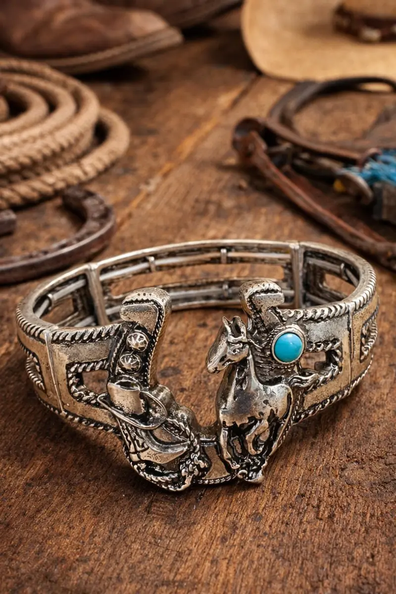 Desert Gallop Turquoise & Silvertone Bracelet
