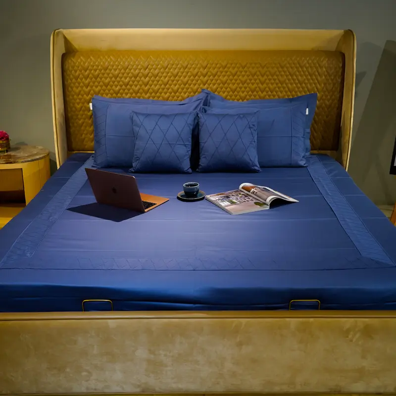 Diamond Simplicity| Designer Bed Sheet Set| Blue| 100%Cotton