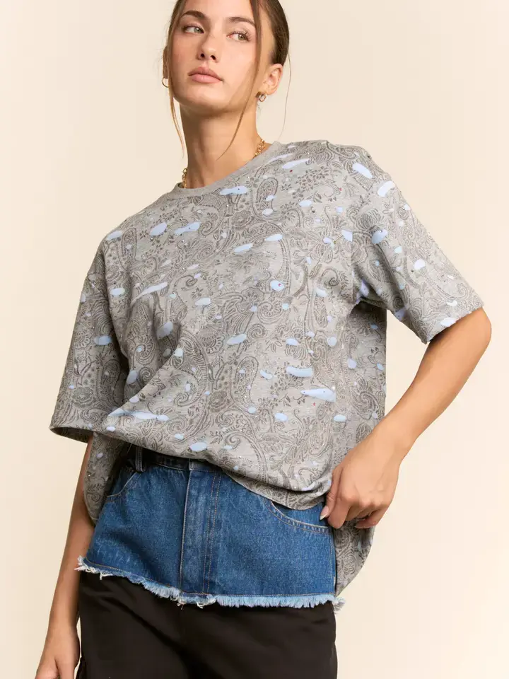 Distressed Paisley Print Relaxed Top
