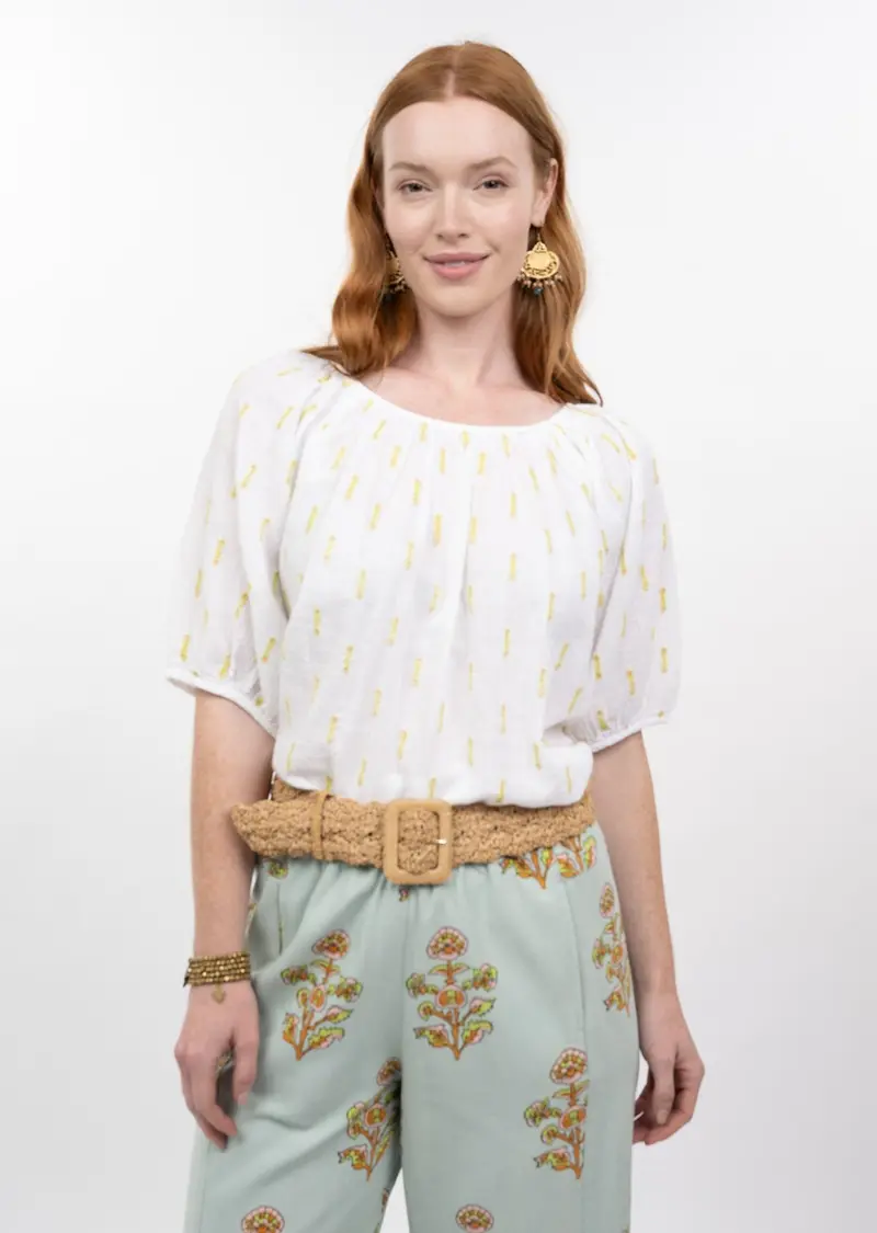 Ditsy Embroidered Top in White