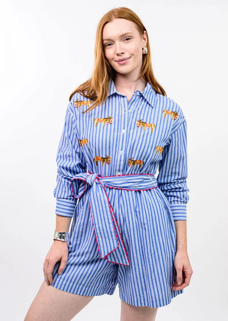 Donkey Romper in Blue Stripe