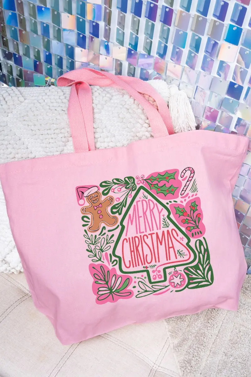 Doodle Merry Christmas Boho Canvas Jumbo Tote