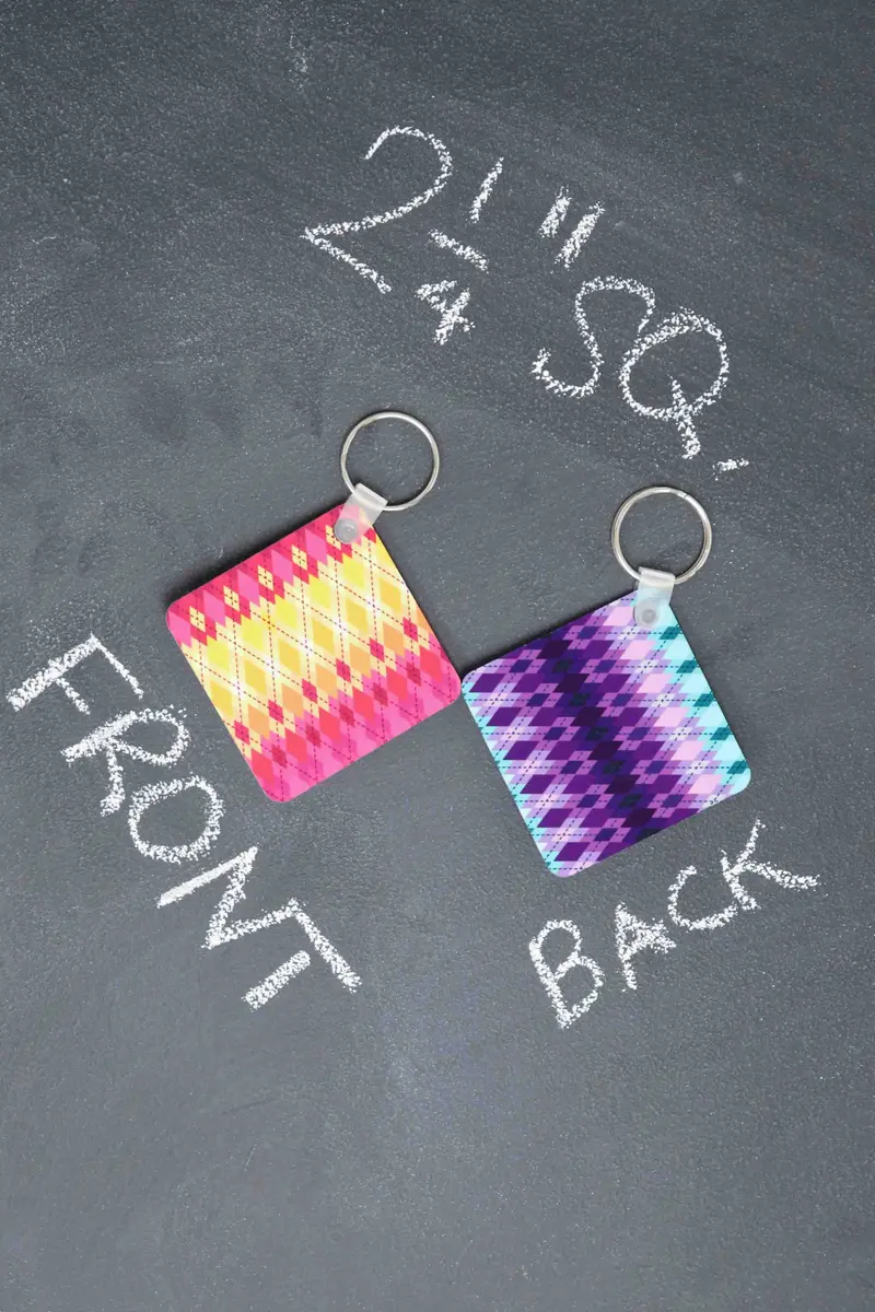 Double Sided Metal Keychain in Argyle Dusk