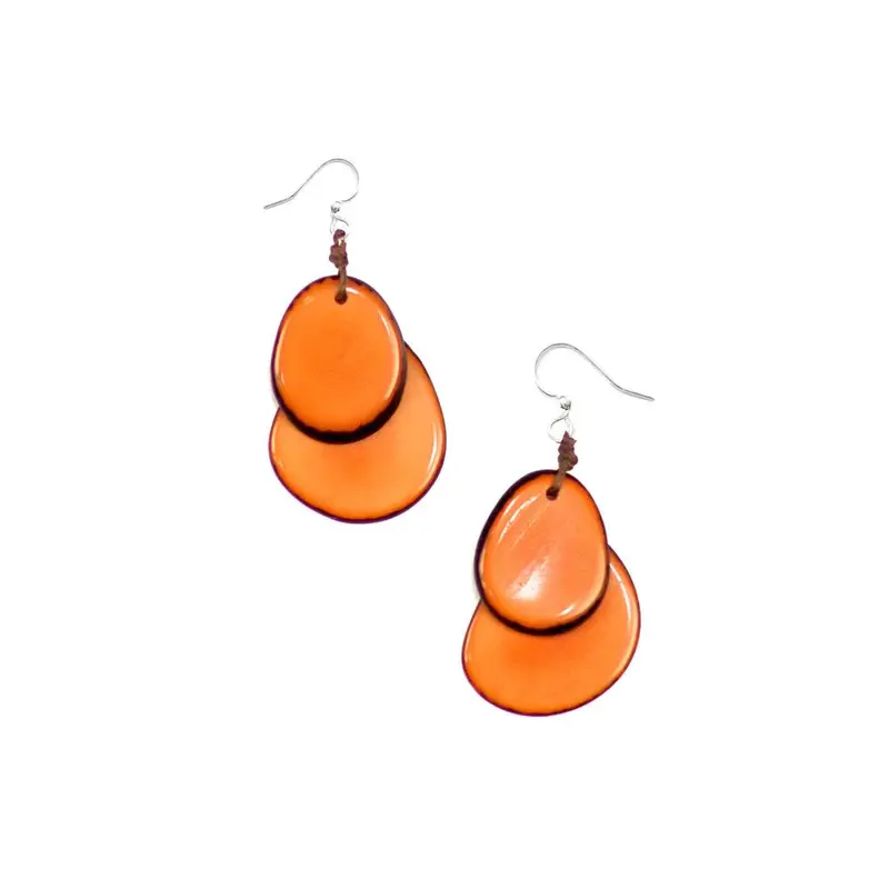 Double Tagua Slice Drop Earrings