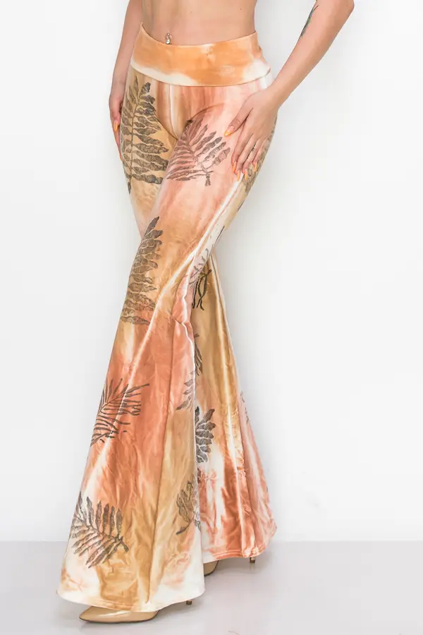 Dyed Bell Bottom Pants with Stamped Design