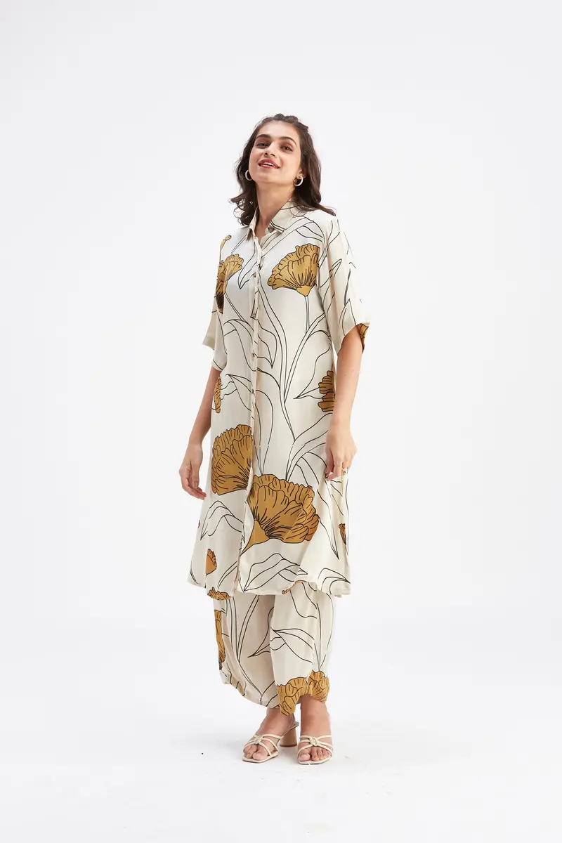 Easha White Floral Printed Modal kurta set