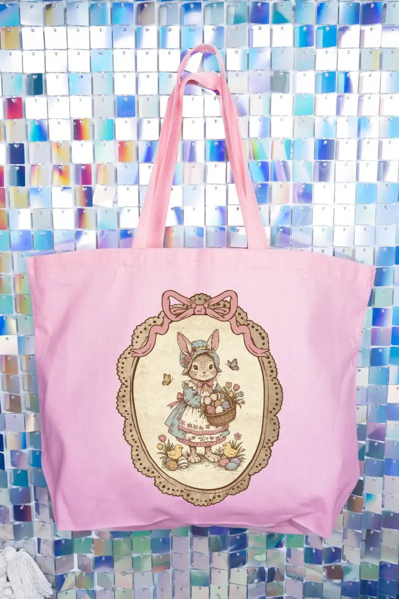 Easter Belle Spring Bunny Canvas Jumbo Tote