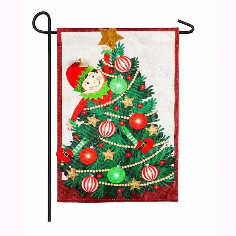 Elf Trouble Garden Burlap Flag