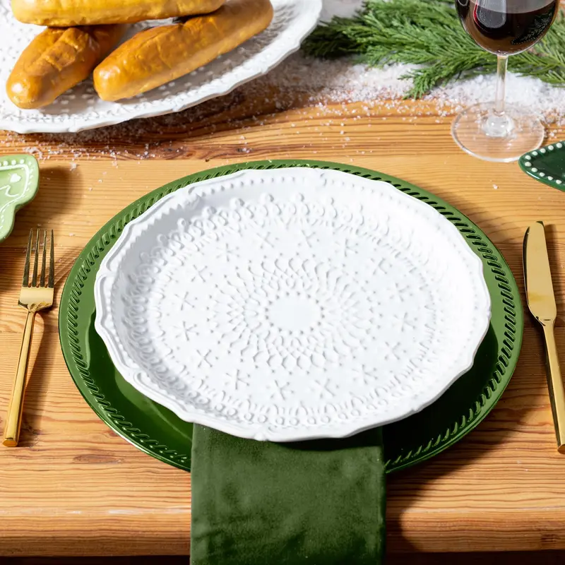 Embossed Ceramic Dinner Plate 10.25"