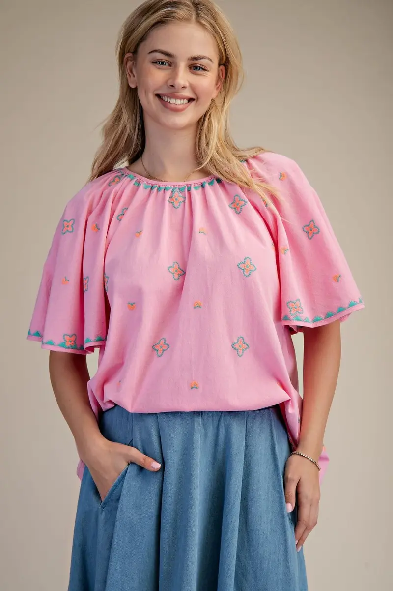 Embroidery Detailing Cotton Linen Top PREORDER