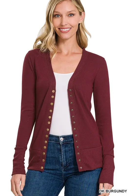 Ems Snap Cardi- Burgundy