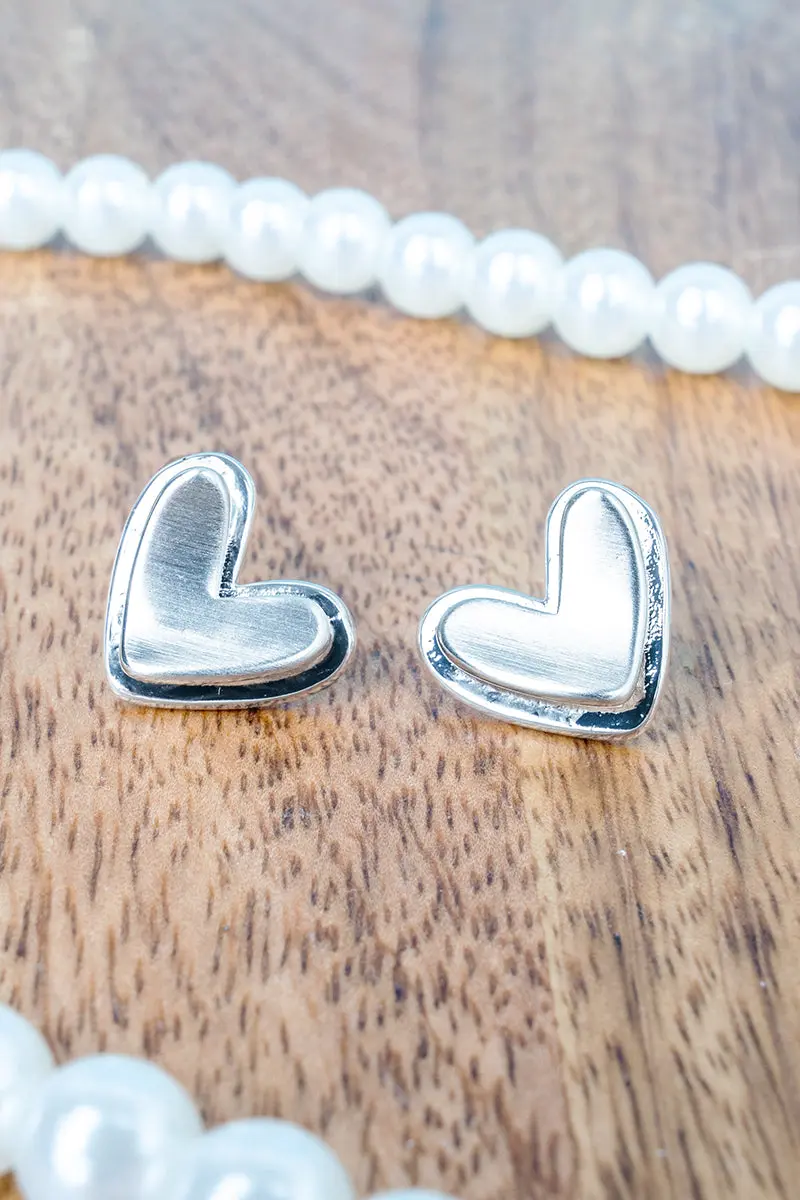 Evening Whispers Brushed Silvertone Heart Earrings