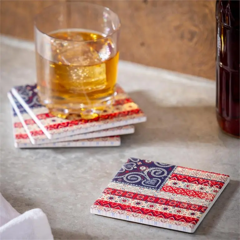 Evergreen Americana Boho Coaster Set (4)