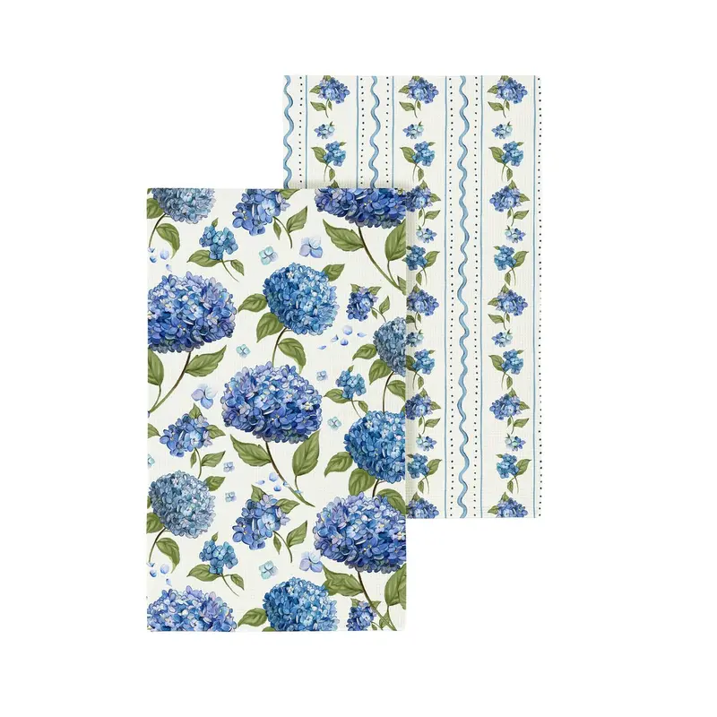 Evergreen VivaStyle Hydrangeas Quick Dry Waffle Weave Kitchen Towel